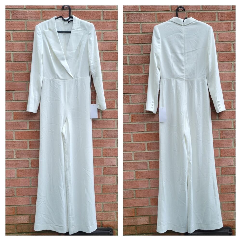Jay Godfrey Roland V-Neck Long-Sleeve Tuxedo Jumpsuit Light Ivory size 2 - Picture 2 of 5